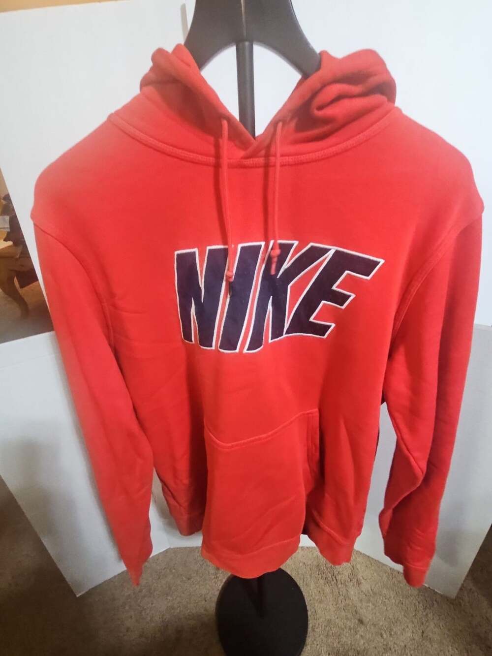 Nike Vintage Spell Out Hoodie Size L Red Pullover Sweatshirt